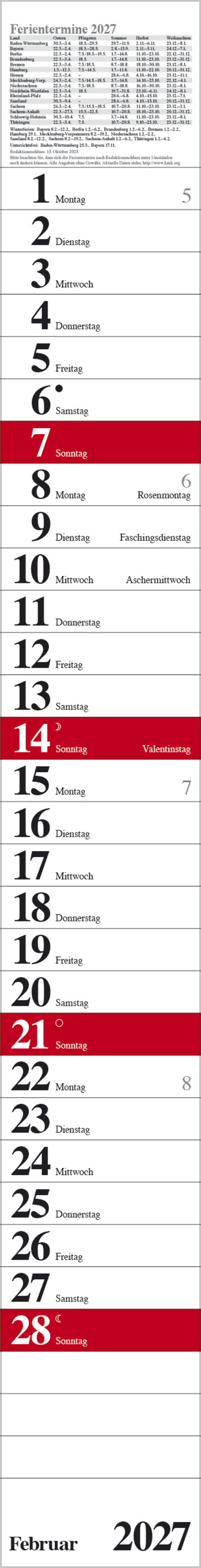 Streifenplaner Praktika Rot 2027, Innenansicht #2