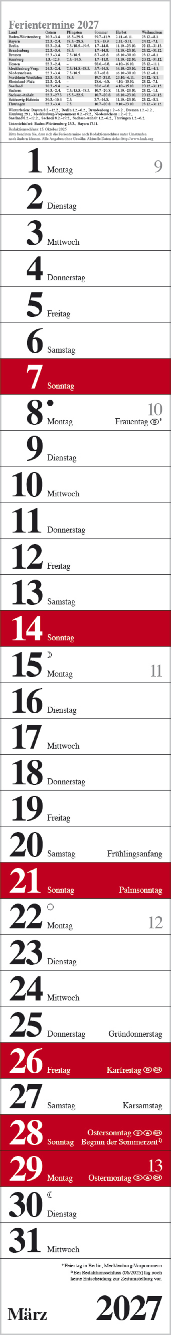 Streifenplaner Praktika Rot 2027, Innenansicht #3