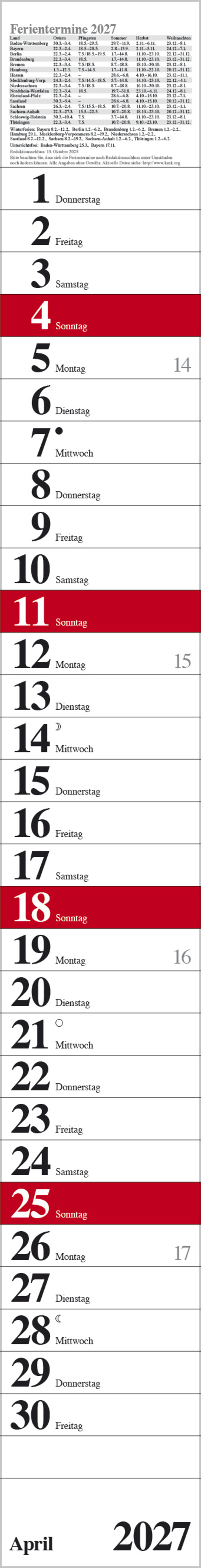 Streifenplaner Praktika Rot 2027, Innenansicht #4