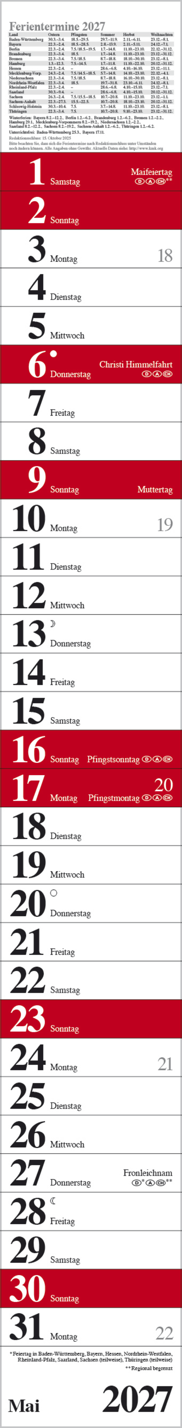 Streifenplaner Praktika Rot 2027, Innenansicht #5