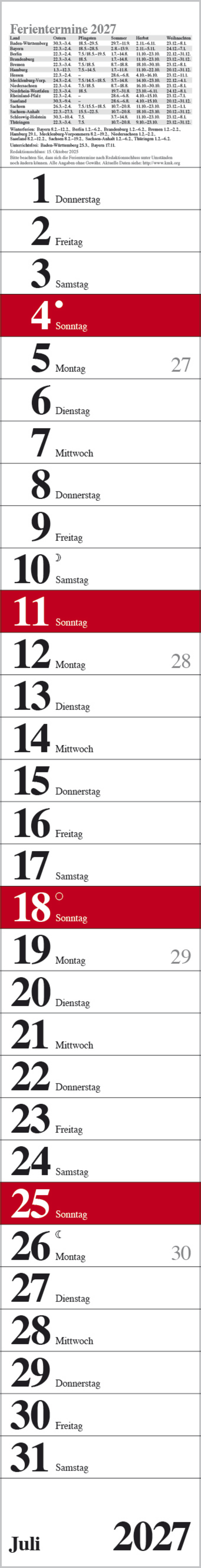 Streifenplaner Praktika Rot 2027, Innenansicht #7