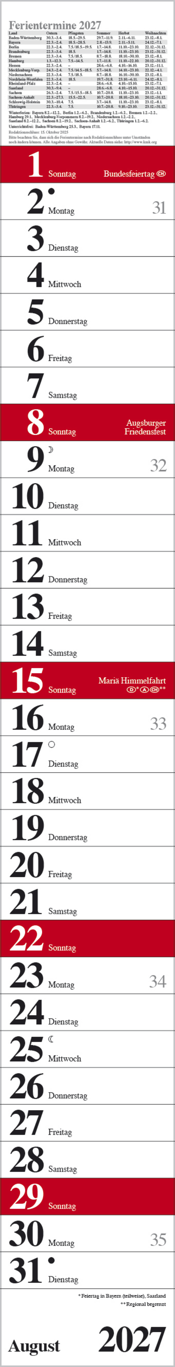 Streifenplaner Praktika Rot 2027, Innenansicht #8