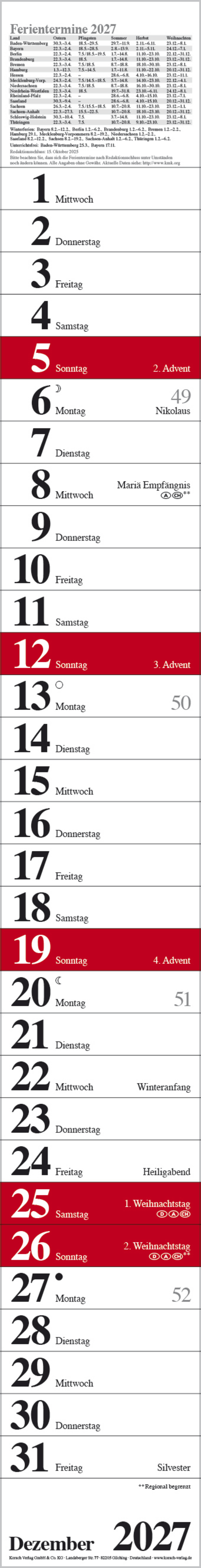 Streifenplaner Praktika Rot 2027, Innenansicht #12