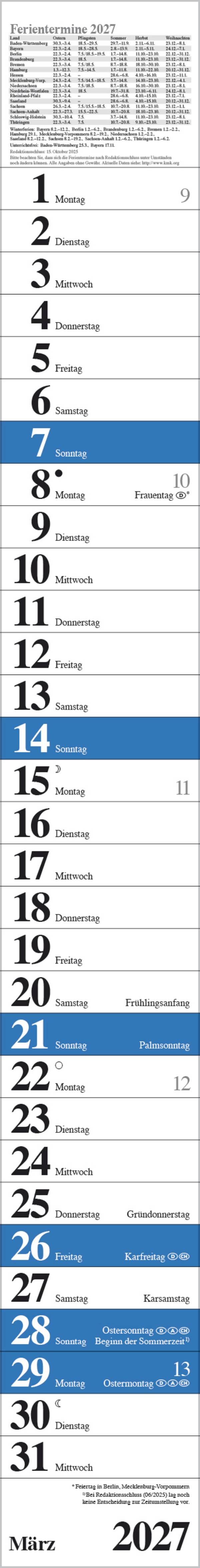 Streifenplaner Praktika Blau 2027, Innenansicht #3
