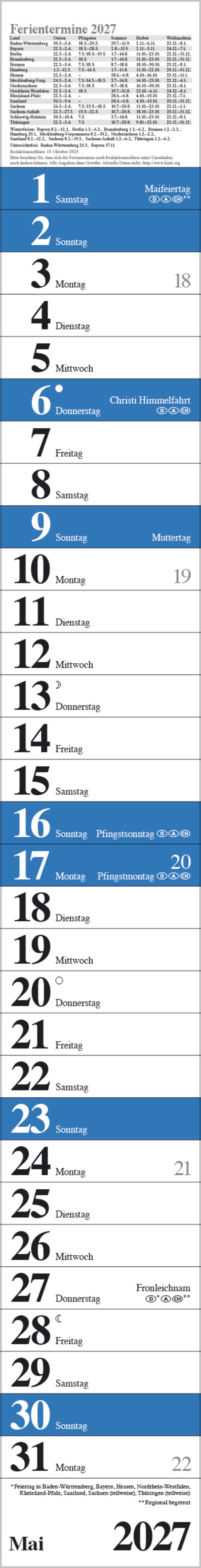 Streifenplaner Praktika Blau 2027, Innenansicht #5