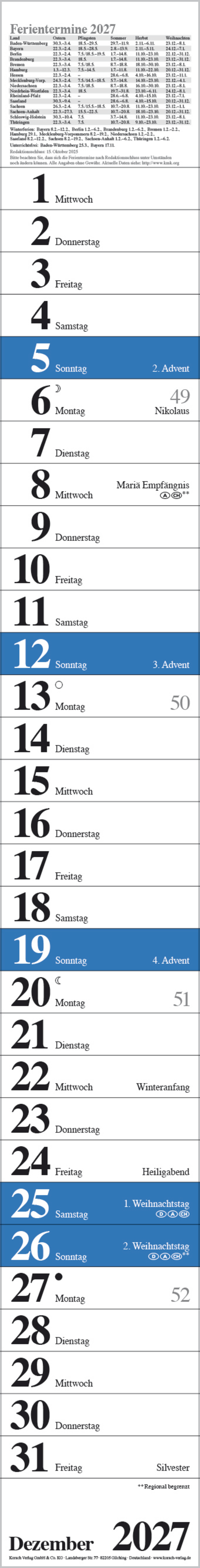 Streifenplaner Praktika Blau 2027, Innenansicht #12