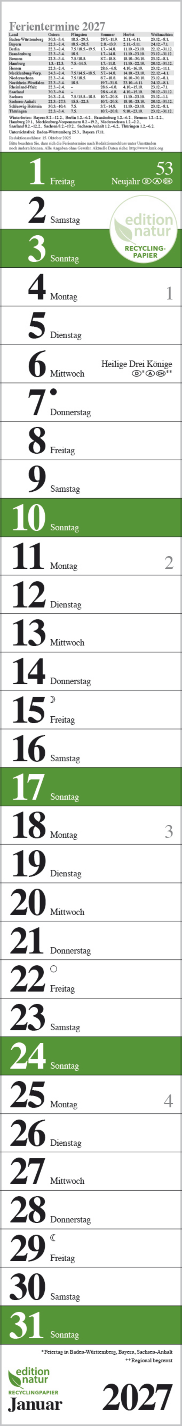 Streifenplaner Praktika Gr&uuml;n Recyclingpapier 2027, Innenansicht #1