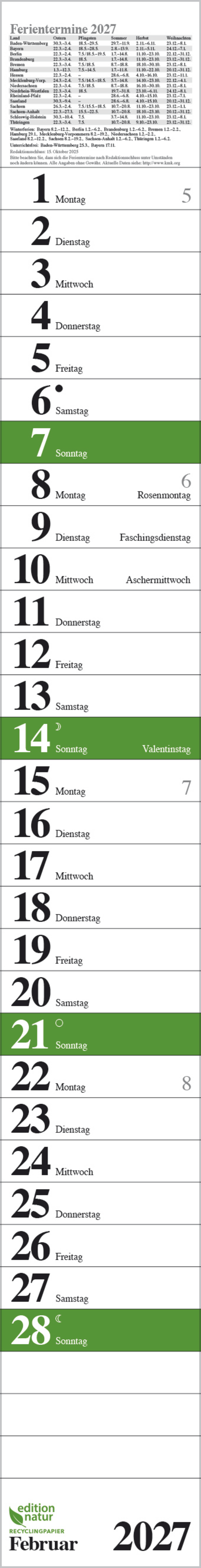 Streifenplaner Praktika Gr&uuml;n Recyclingpapier 2027, Innenansicht #2