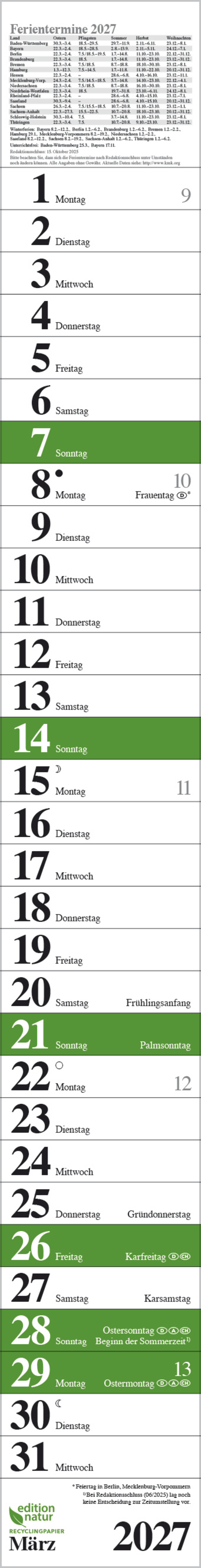 Streifenplaner Praktika Gr&uuml;n Recyclingpapier 2027, Innenansicht #3