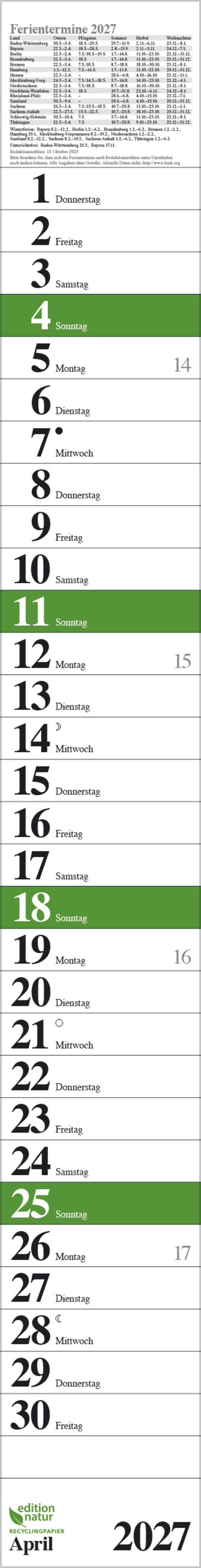 Streifenplaner Praktika Gr&uuml;n Recyclingpapier 2027, Innenansicht #4