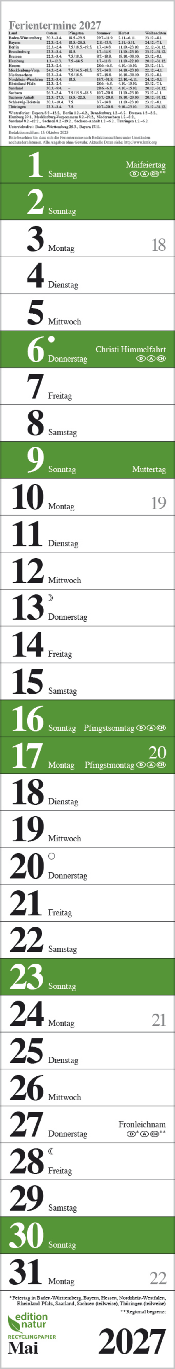 Streifenplaner Praktika Gr&uuml;n Recyclingpapier 2027, Innenansicht #5