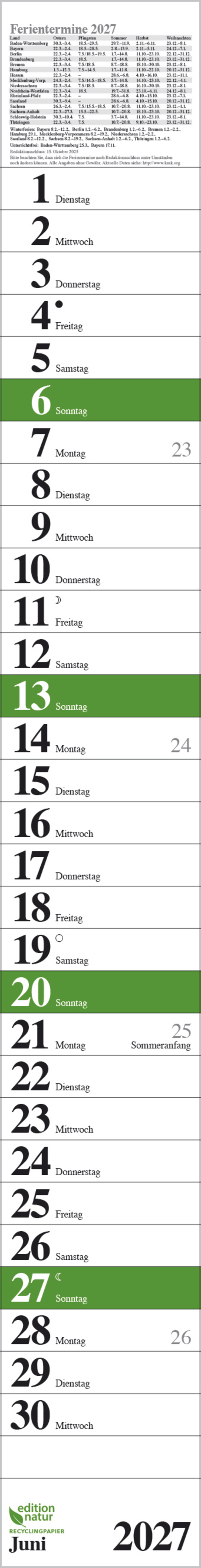 Streifenplaner Praktika Gr&uuml;n Recyclingpapier 2027, Innenansicht #6