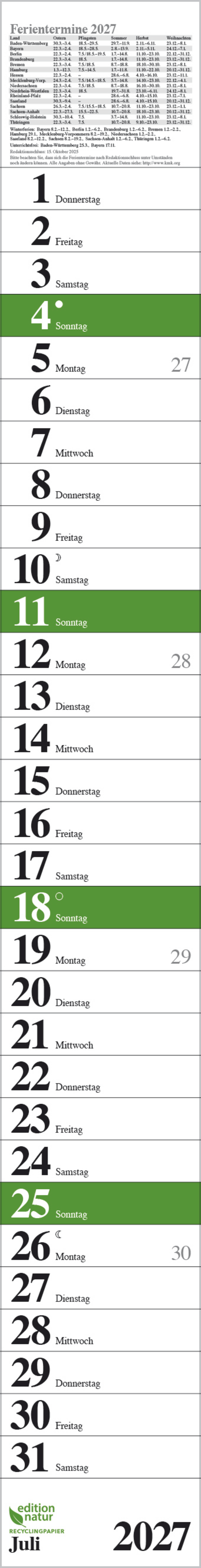 Streifenplaner Praktika Gr&uuml;n Recyclingpapier 2027, Innenansicht #7