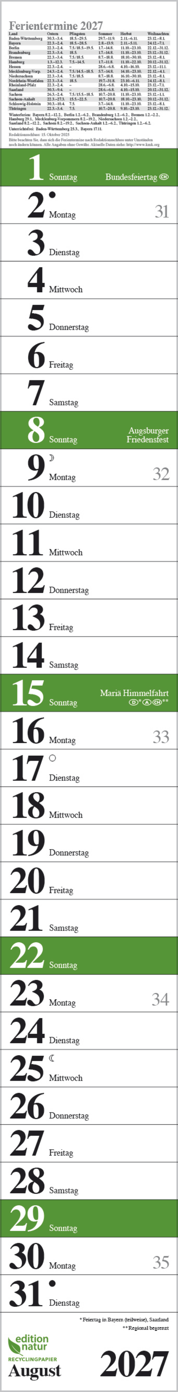 Streifenplaner Praktika Gr&uuml;n Recyclingpapier 2027, Innenansicht #8