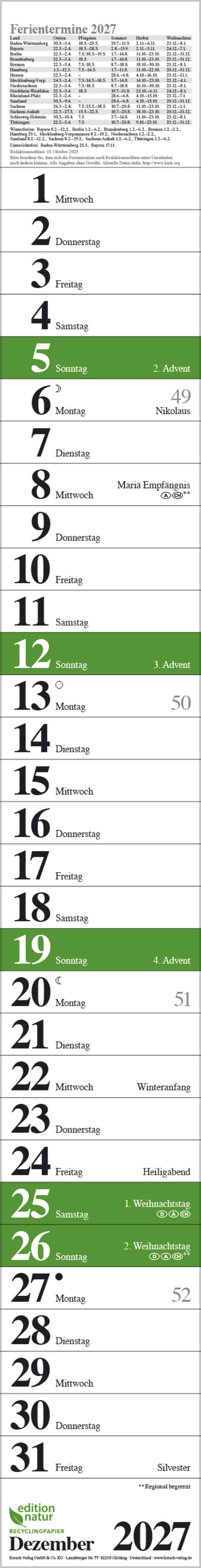 Streifenplaner Praktika Gr&uuml;n Recyclingpapier 2027, Innenansicht #12