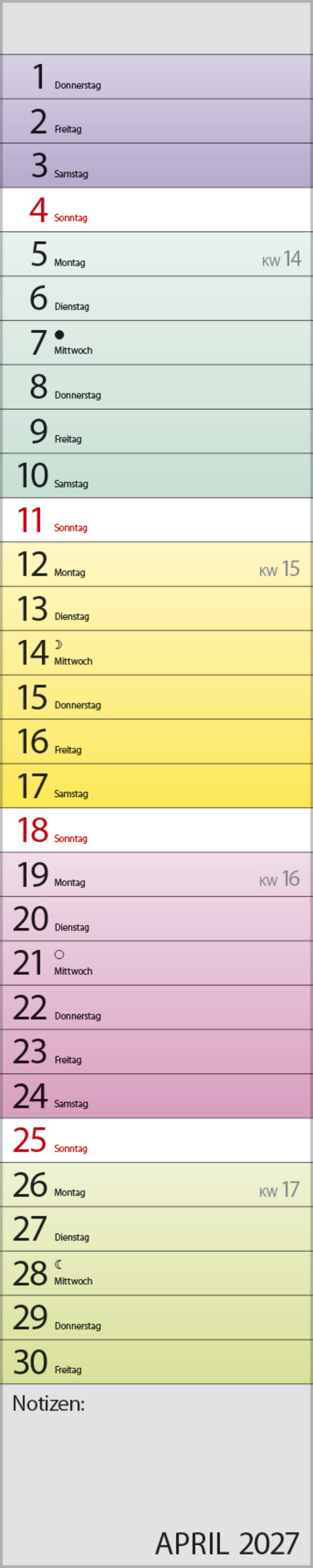 Planer Farbenspiel 2027, Innenansicht #4