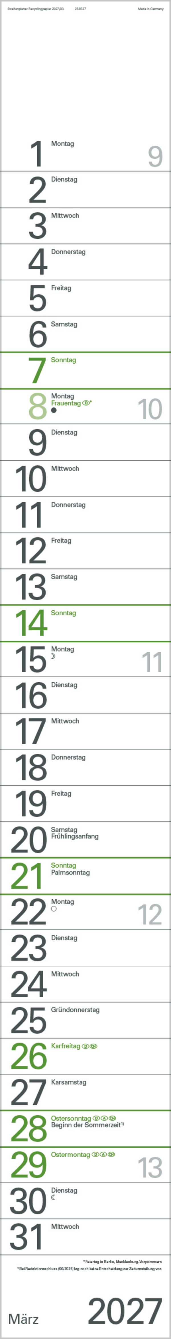 Streifenplaner Gr&uuml;n Recyclingpapier Edition Natur 2027, Innenansicht #3