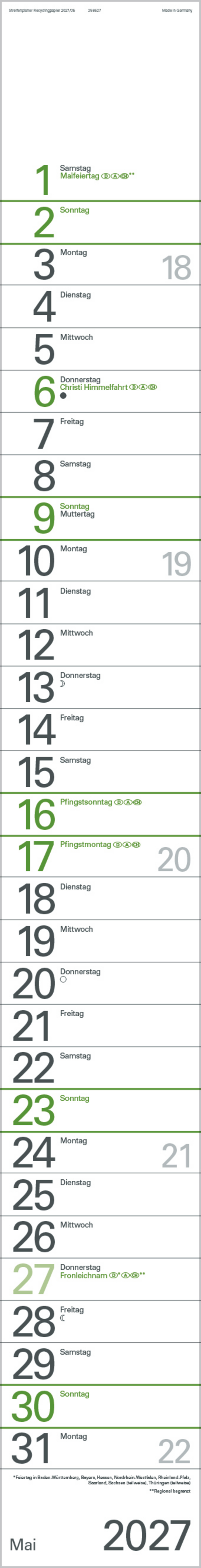 Streifenplaner Gr&uuml;n Recyclingpapier Edition Natur 2027, Innenansicht #5