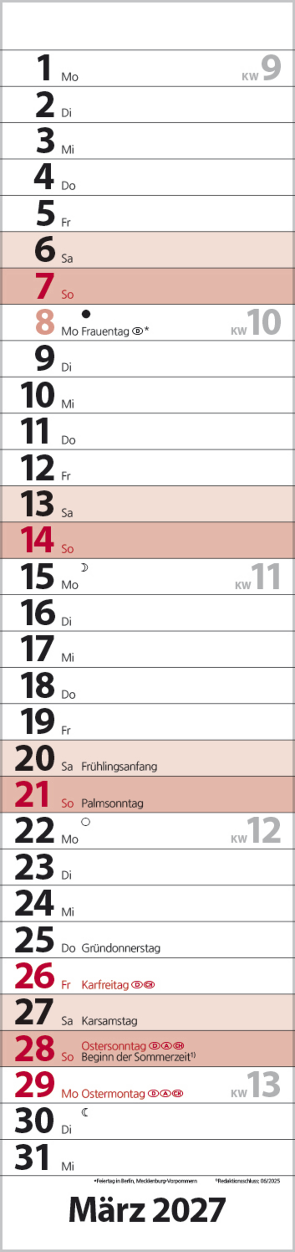 Streifenplaner Compact Rot 2027, Innenansicht #3