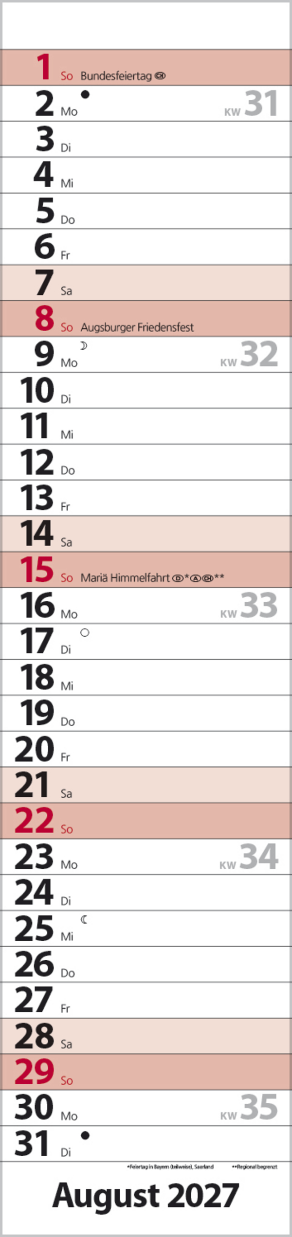 Streifenplaner Compact Rot 2027, Innenansicht #8
