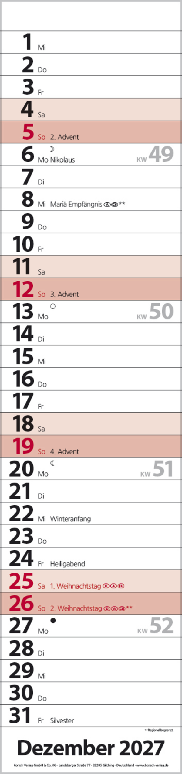 Streifenplaner Compact Rot 2027, Innenansicht #12