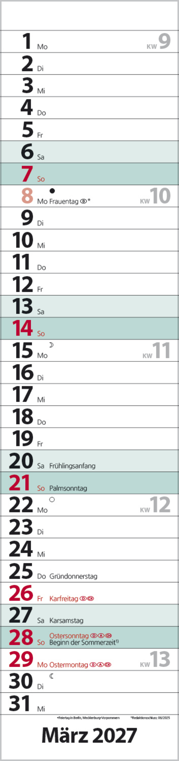 Streifenplaner Compact T&uuml;rkis 2027, Innenansicht #3