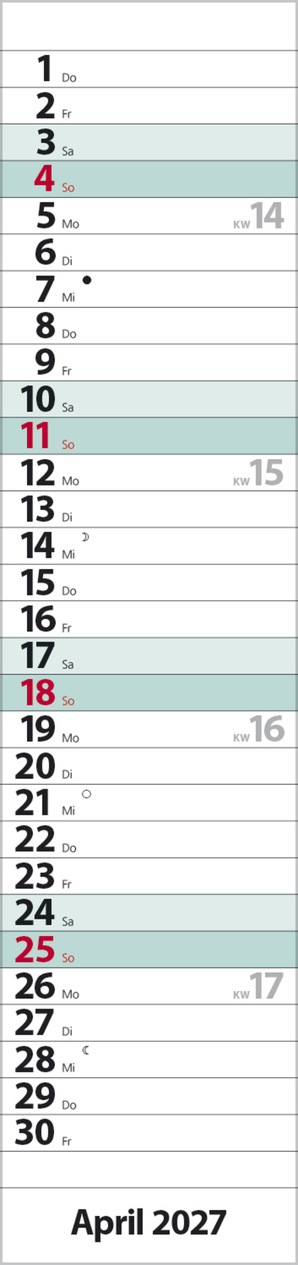 Streifenplaner Compact T&uuml;rkis 2027, Innenansicht #4