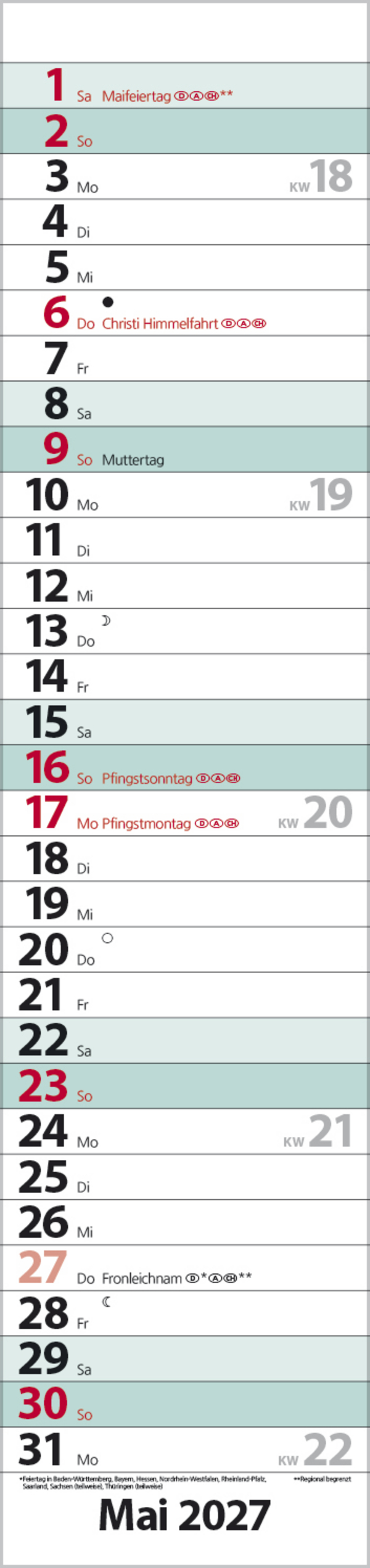 Streifenplaner Compact T&uuml;rkis 2027, Innenansicht #5