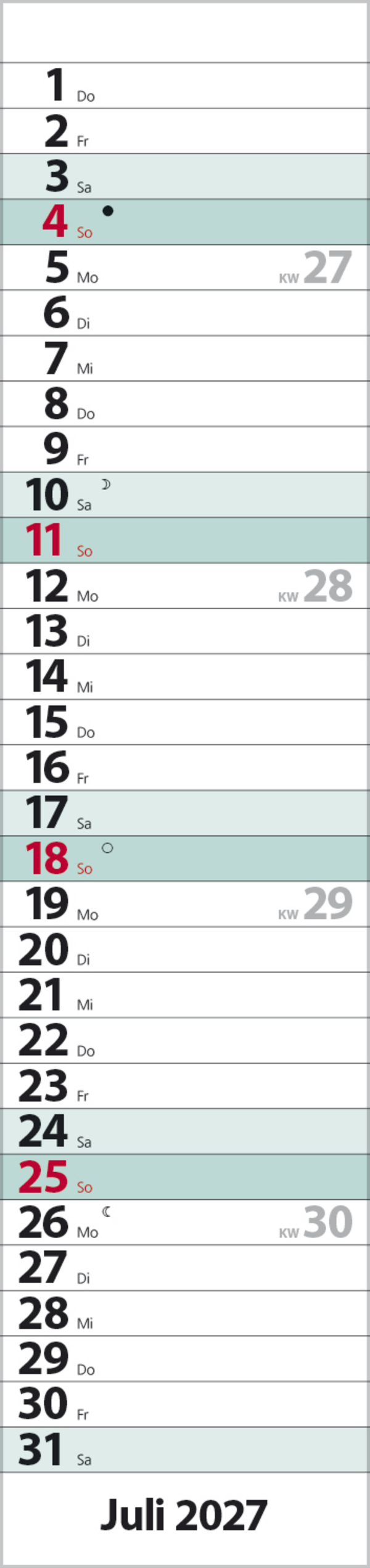 Streifenplaner Compact T&uuml;rkis 2027, Innenansicht #7