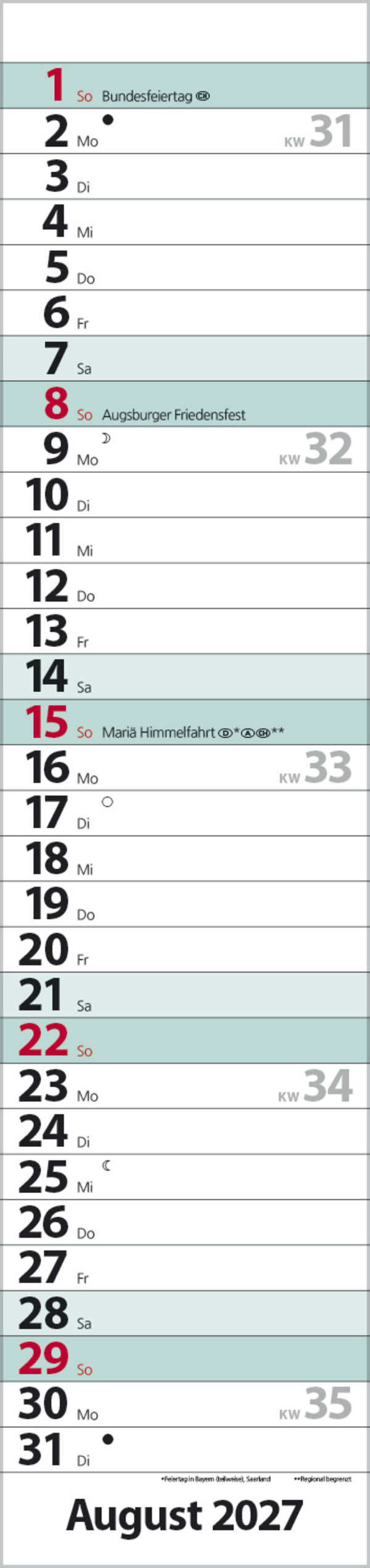 Streifenplaner Compact T&uuml;rkis 2027, Innenansicht #8