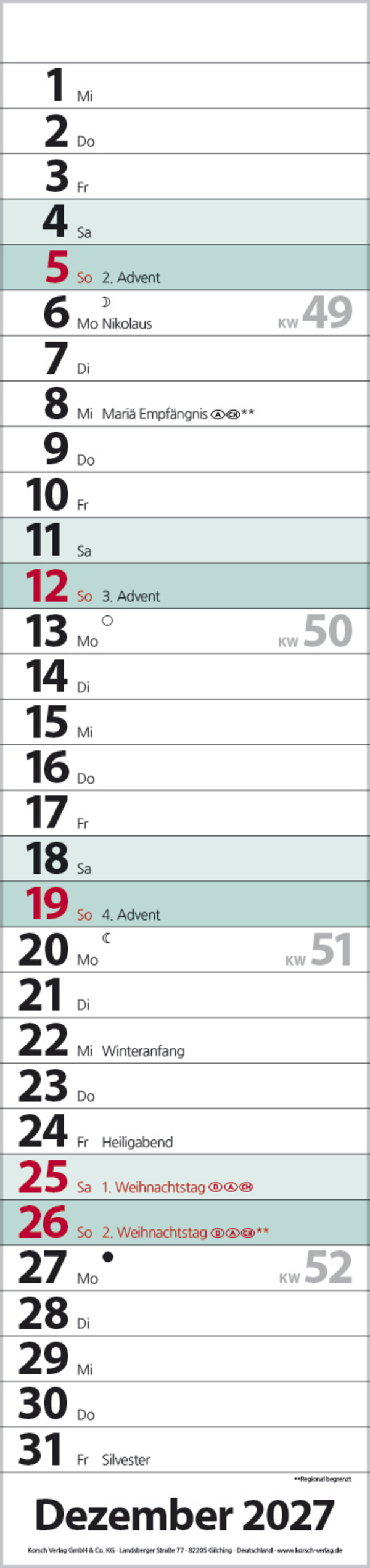 Streifenplaner Compact T&uuml;rkis 2027, Innenansicht #12