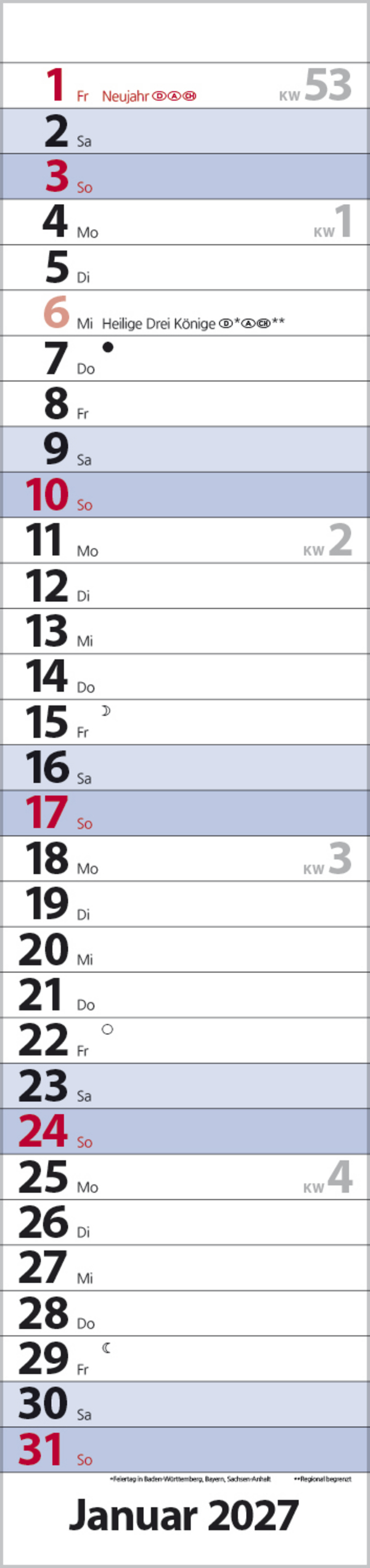 Streifenplaner Compact Blau 2027, Innenansicht #1