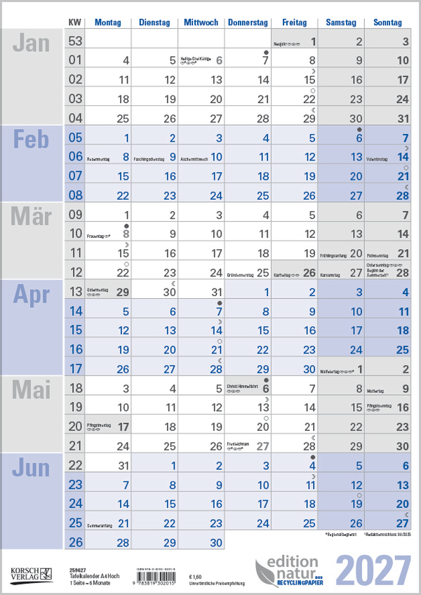 Tafelkal. A4 Hochformat 2027, Innenansicht #1