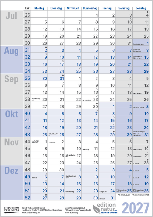 Tafelkal. A4 Hochformat 2027, Innenansicht #2