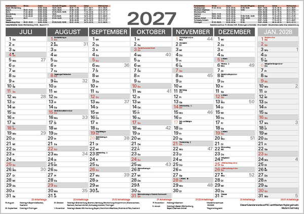 Tafelkalender A4 2027, Innenansicht #2