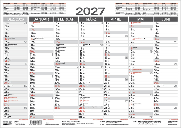 Tafelkalender A3 2027, Innenansicht #1