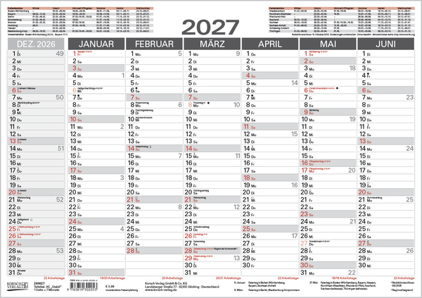 Tafelkalender A5 "Stabil" 2027, Innenansicht #1