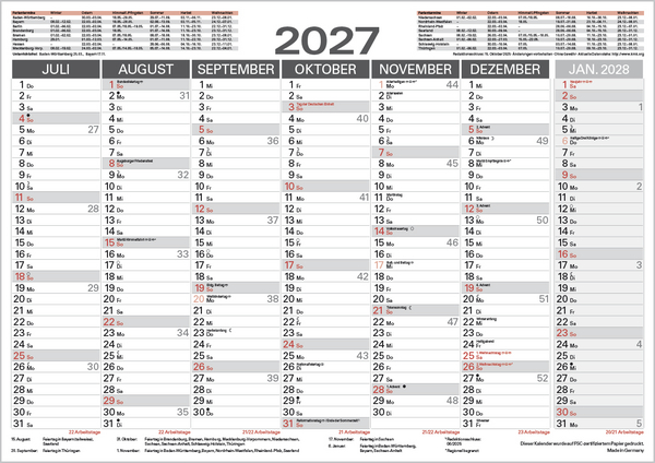Tafelkalender A3 "Stabil" 2027, Innenansicht #2