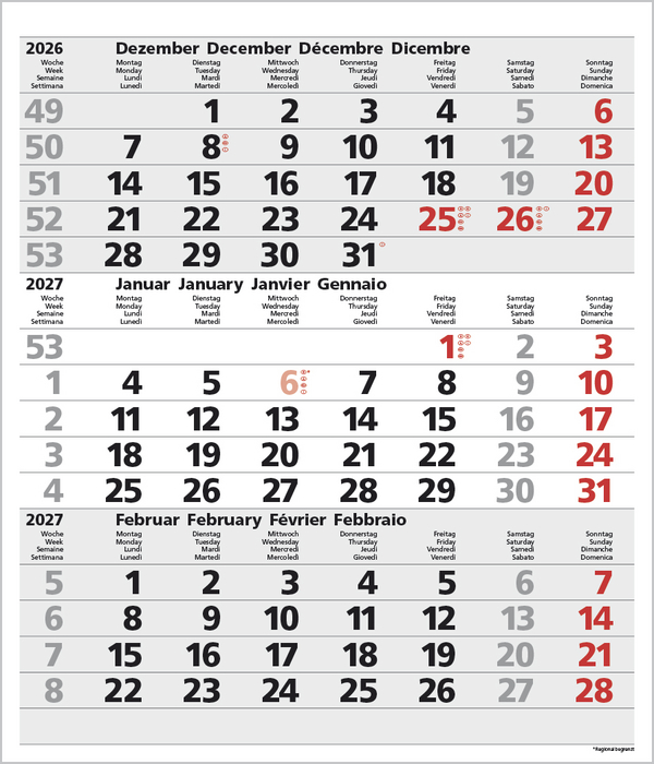 3-Monats-Planer Comfort Grau 2027, Innenansicht #1