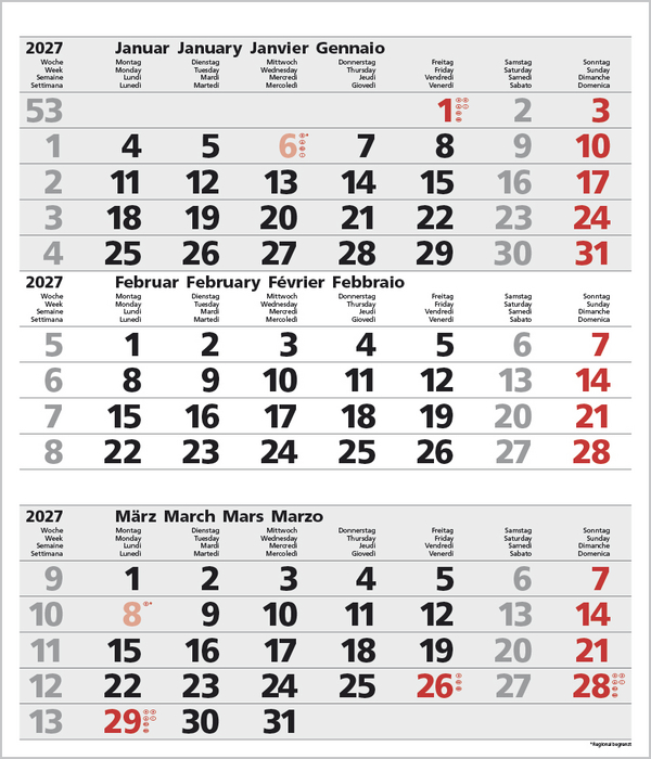 3-Monats-Planer Comfort Grau 2027, Innenansicht #2