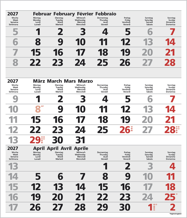 3-Monats-Planer Comfort Grau 2027, Innenansicht #3