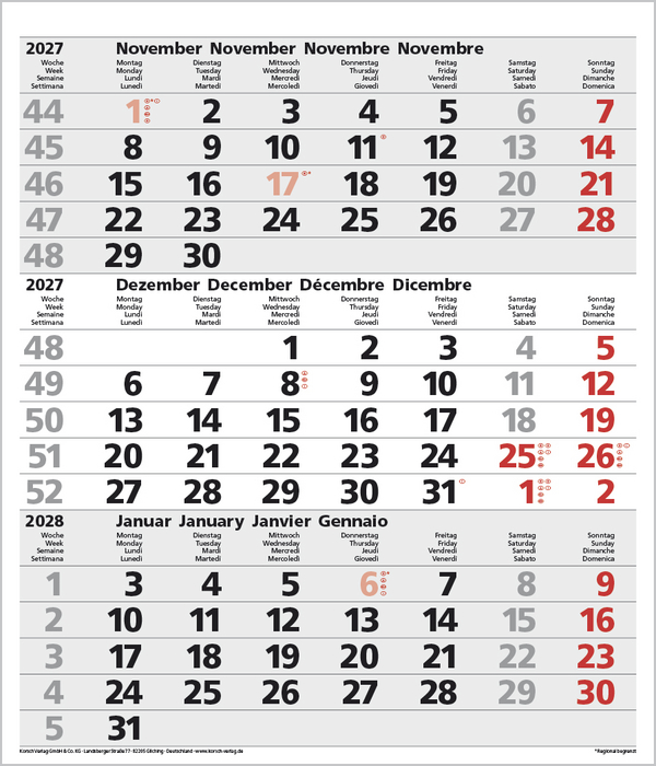 3-Monats-Planer Comfort Grau 2027, Innenansicht #12