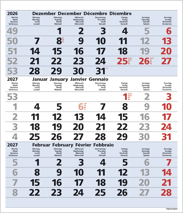 3-Monats-Planer Comfort Blau 2027, Innenansicht #1