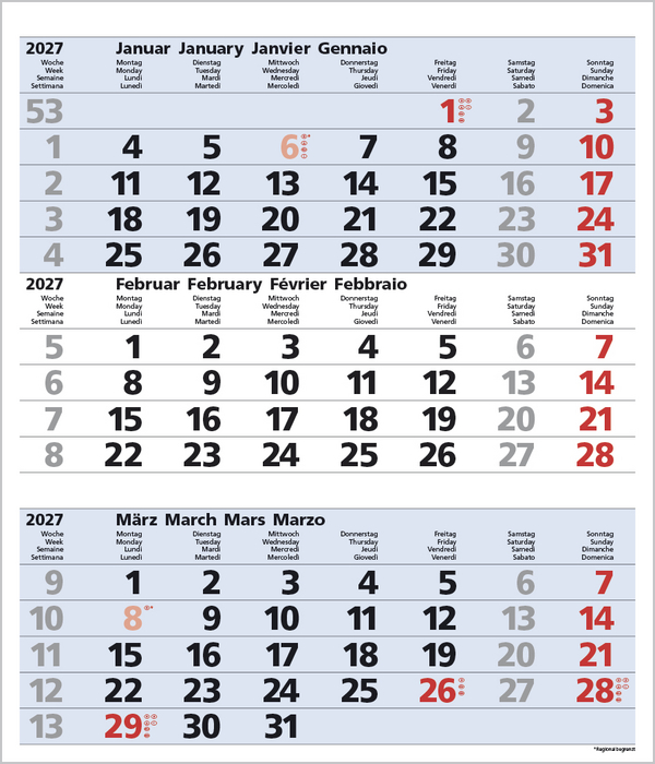 3-Monats-Planer Comfort Blau 2027, Innenansicht #2