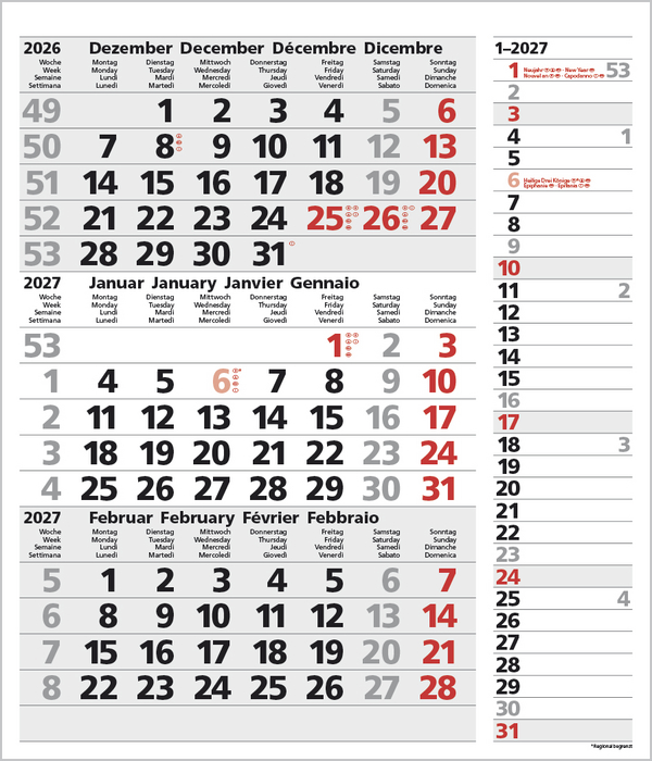 3-Monats-Planer Combi Grau 2027, Innenansicht #1