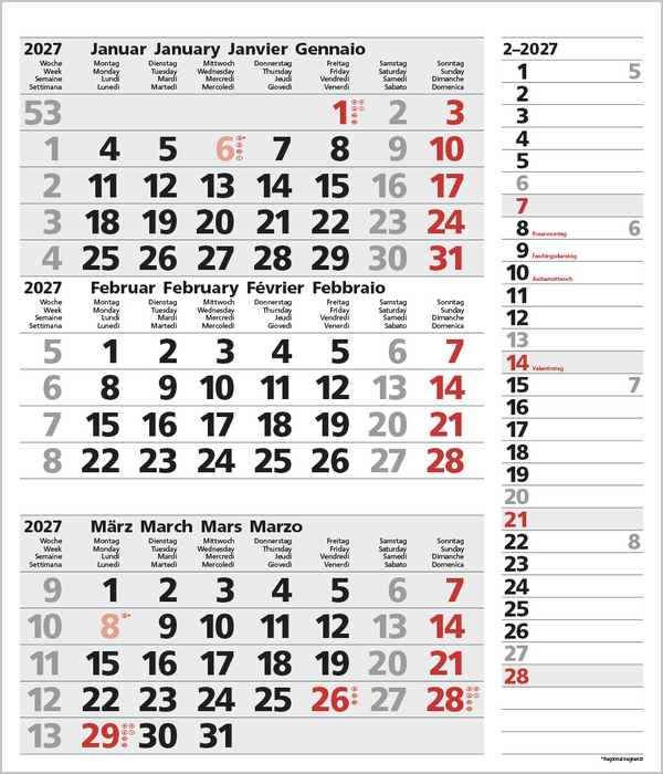 3-Monats-Planer Combi Grau 2027, Innenansicht #2