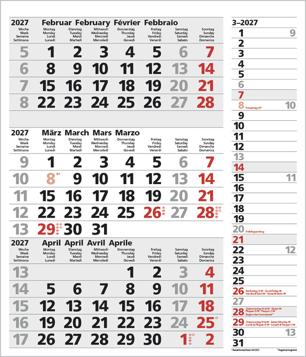 3-Monats-Planer Combi Grau 2027, Innenansicht #3