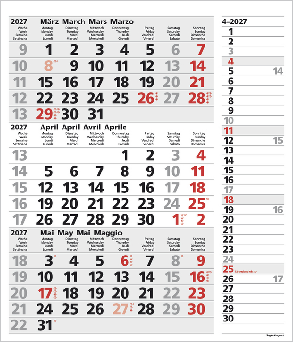 3-Monats-Planer Combi Grau 2027, Innenansicht #4