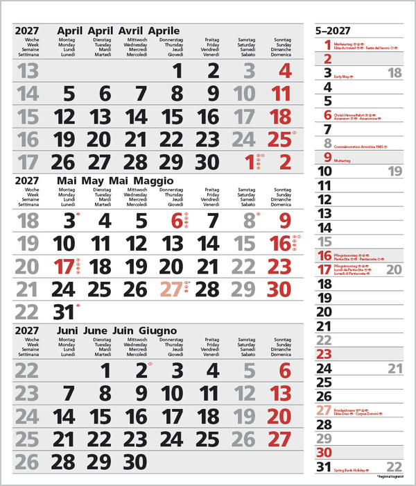 3-Monats-Planer Combi Grau 2027, Innenansicht #5