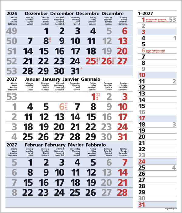 3-Monats-Planer Combi Blau 2027, Innenansicht #1